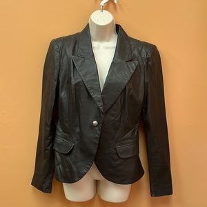 Boston Proper sz 10 Lined Black leather blazer jacket.